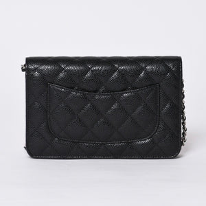 新品同様 CHANEL シャネル チェーンウォレット 長財布 AP0250 29番台 ココマーク キャビアスキン ブラック シルバー金具 中古 4a000415