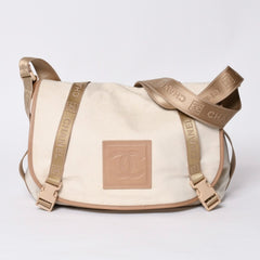 Very Good Condition CHANEL CHANEL Sports Line Messenger Bag No. 10 Coco Mark Beige Leather Canvas Metal Fiber Used 4a000138