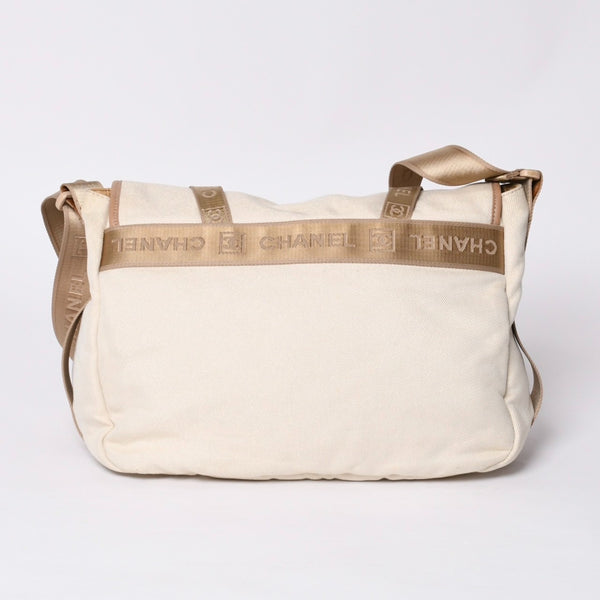 Very Good Condition CHANEL CHANEL Sports Line Messenger Bag No. 10 Coco Mark Beige Leather Canvas Metal Fiber Used 4a000138