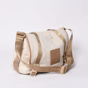 Very Good Condition CHANEL CHANEL Sports Line Messenger Bag No. 10 Coco Mark Beige Leather Canvas Metal Fiber Used 4a000138