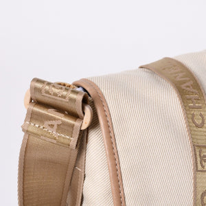 Very Good Condition CHANEL CHANEL Sports Line Messenger Bag No. 10 Coco Mark Beige Leather Canvas Metal Fiber Used 4a000138
