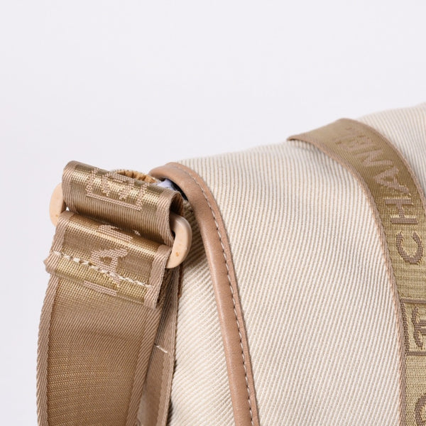 Very Good Condition CHANEL CHANEL Sports Line Messenger Bag No. 10 Coco Mark Beige Leather Canvas Metal Fiber Used 4a000138