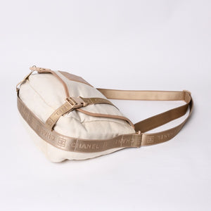 Very Good Condition CHANEL CHANEL Sports Line Messenger Bag No. 10 Coco Mark Beige Leather Canvas Metal Fiber Used 4a000138