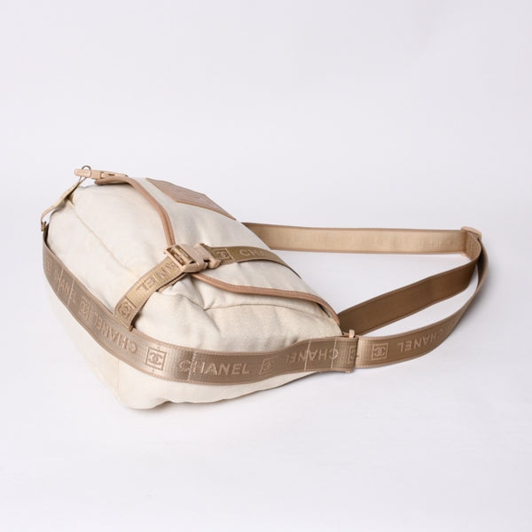 Very Good Condition CHANEL CHANEL Sports Line Messenger Bag No. 10 Coco Mark Beige Leather Canvas Metal Fiber Used 4a000138