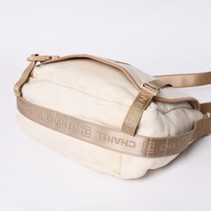 Very Good Condition CHANEL CHANEL Sports Line Messenger Bag No. 10 Coco Mark Beige Leather Canvas Metal Fiber Used 4a000138