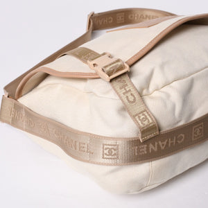 Very Good Condition CHANEL CHANEL Sports Line Messenger Bag No. 10 Coco Mark Beige Leather Canvas Metal Fiber Used 4a000138