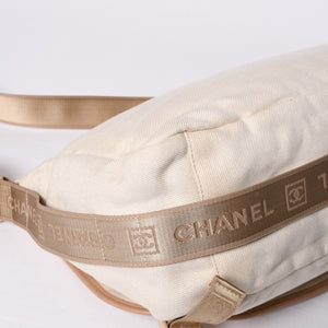 Very Good Condition CHANEL CHANEL Sports Line Messenger Bag No. 10 Coco Mark Beige Leather Canvas Metal Fiber Used 4a000138
