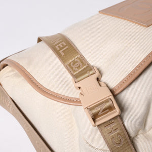 Very Good Condition CHANEL CHANEL Sports Line Messenger Bag No. 10 Coco Mark Beige Leather Canvas Metal Fiber Used 4a000138