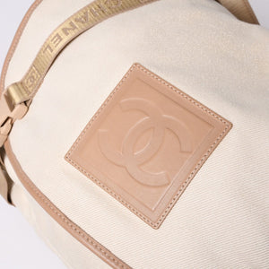 Very Good Condition CHANEL CHANEL Sports Line Messenger Bag No. 10 Coco Mark Beige Leather Canvas Metal Fiber Used 4a000138