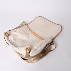 Very Good Condition CHANEL CHANEL Sports Line Messenger Bag No. 10 Coco Mark Beige Leather Canvas Metal Fiber Used 4a000138