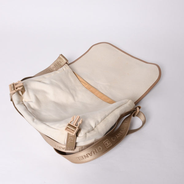 Very Good Condition CHANEL CHANEL Sports Line Messenger Bag No. 10 Coco Mark Beige Leather Canvas Metal Fiber Used 4a000138