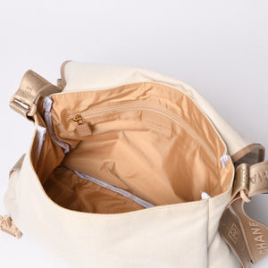Very Good Condition CHANEL CHANEL Sports Line Messenger Bag No. 10 Coco Mark Beige Leather Canvas Metal Fiber Used 4a000138