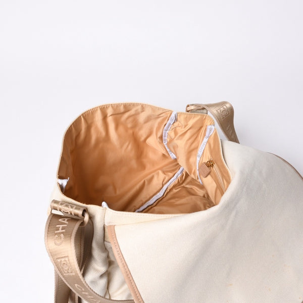 Very Good Condition CHANEL CHANEL Sports Line Messenger Bag No. 10 Coco Mark Beige Leather Canvas Metal Fiber Used 4a000138