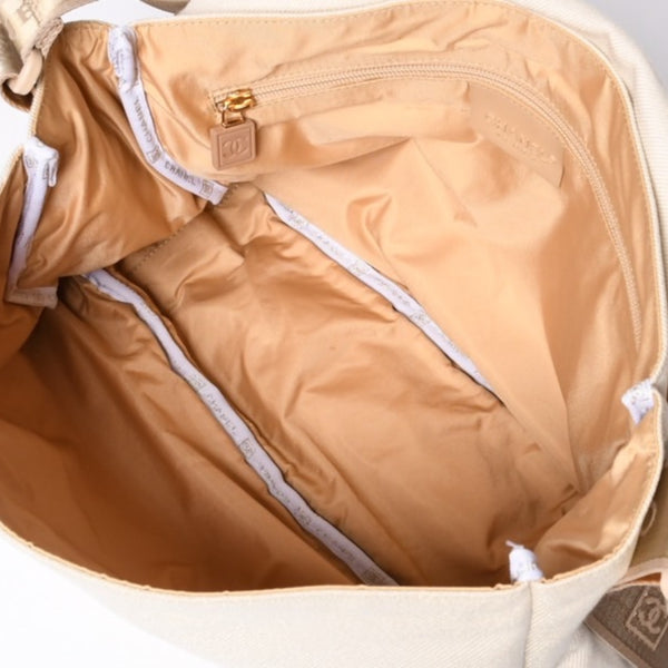 Very Good Condition CHANEL CHANEL Sports Line Messenger Bag No. 10 Coco Mark Beige Leather Canvas Metal Fiber Used 4a000138