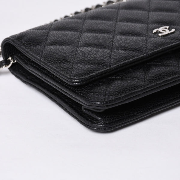 新品同様 CHANEL シャネル チェーンウォレット 長財布 AP0250 29番台 ココマーク キャビアスキン ブラック シルバー金具 中古 4a000415