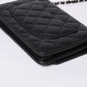 新品同様 CHANEL シャネル チェーンウォレット 長財布 AP0250 29番台 ココマーク キャビアスキン ブラック シルバー金具 中古 4a000415