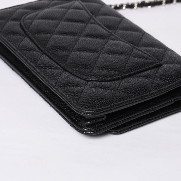新品同様 CHANEL シャネル チェーンウォレット 長財布 AP0250 29番台 ココマーク キャビアスキン ブラック シルバー金具 中古 4a000415
