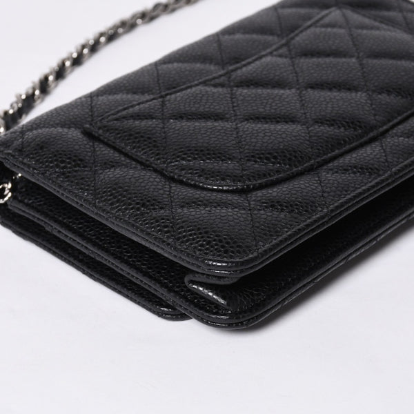 新品同様 CHANEL シャネル チェーンウォレット 長財布 AP0250 29番台 ココマーク キャビアスキン ブラック シルバー金具 中古 4a000415