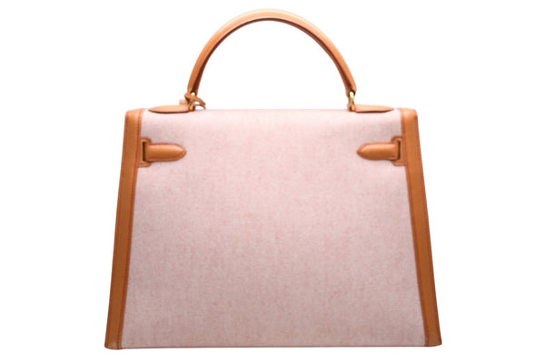 極美品 HERMES エルメス ケリー32 外縫い ナチュラル レッドステッチ □B刻印 ゴールド金具 トワルアッシュ レザー ハンドバッグ 2WAY 中古 4b012848