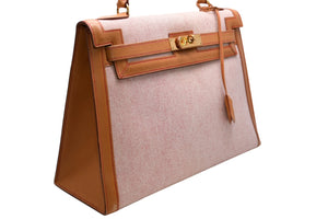 極美品 HERMES エルメス ケリー32 外縫い ナチュラル レッドステッチ □B刻印 ゴールド金具 トワルアッシュ レザー ハンドバッグ 2WAY 中古 4b012848