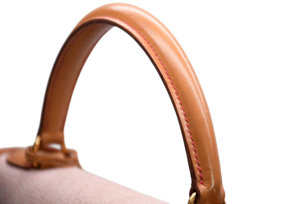 極美品 HERMES エルメス ケリー32 外縫い ナチュラル レッドステッチ □B刻印 ゴールド金具 トワルアッシュ レザー ハンドバッグ 2WAY 中古 4b012848