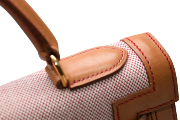 極美品 HERMES エルメス ケリー32 外縫い ナチュラル レッドステッチ □B刻印 ゴールド金具 トワルアッシュ レザー ハンドバッグ 2WAY 中古 4b012848