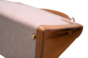 極美品 HERMES エルメス ケリー32 外縫い ナチュラル レッドステッチ □B刻印 ゴールド金具 トワルアッシュ レザー ハンドバッグ 2WAY 中古 4b012848