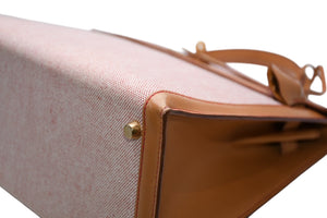 極美品 HERMES エルメス ケリー32 外縫い ナチュラル レッドステッチ □B刻印 ゴールド金具 トワルアッシュ レザー ハンドバッグ 2WAY 中古 4b012848