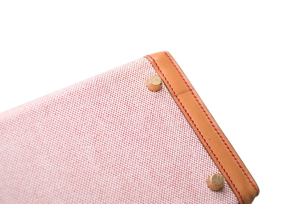 極美品 HERMES エルメス ケリー32 外縫い ナチュラル レッドステッチ □B刻印 ゴールド金具 トワルアッシュ レザー ハンドバッグ 2WAY 中古 4b012848