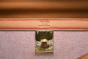極美品 HERMES エルメス ケリー32 外縫い ナチュラル レッドステッチ □B刻印 ゴールド金具 トワルアッシュ レザー ハンドバッグ 2WAY 中古 4b012848
