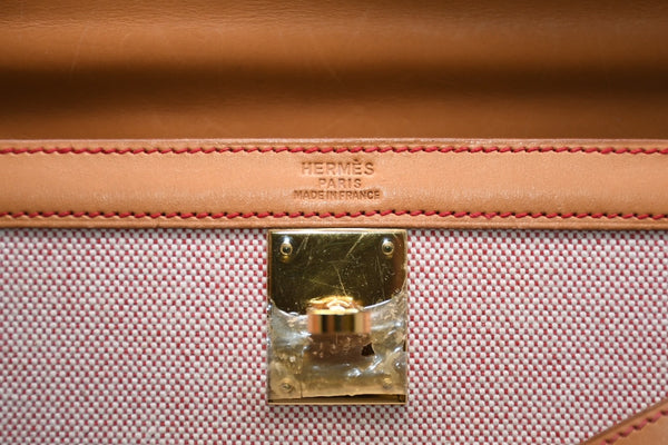極美品 HERMES エルメス ケリー32 外縫い ナチュラル レッドステッチ □B刻印 ゴールド金具 トワルアッシュ レザー ハンドバッグ 2WAY 中古 4b012848