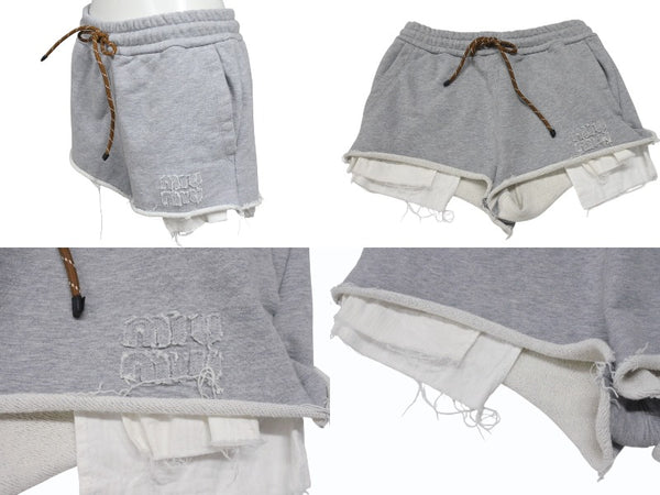 Miu Miu ミュウ ミュウ ショートパンツ Cotton fleece shorts コットンフリース ショーツ グレー ウール サイズ38 MJP321 美品 中古 4b006298