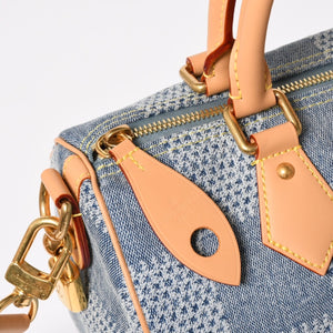 極美品 LOUIS VUITTON ルイヴィトン スピーディ バンドリエール 25 ダミエ デニム N40700 ゴールド金具 中古 4a004082
