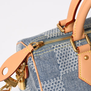 極美品 LOUIS VUITTON ルイヴィトン スピーディ バンドリエール 25 ダミエ デニム N40700 ゴールド金具 中古 4a004082
