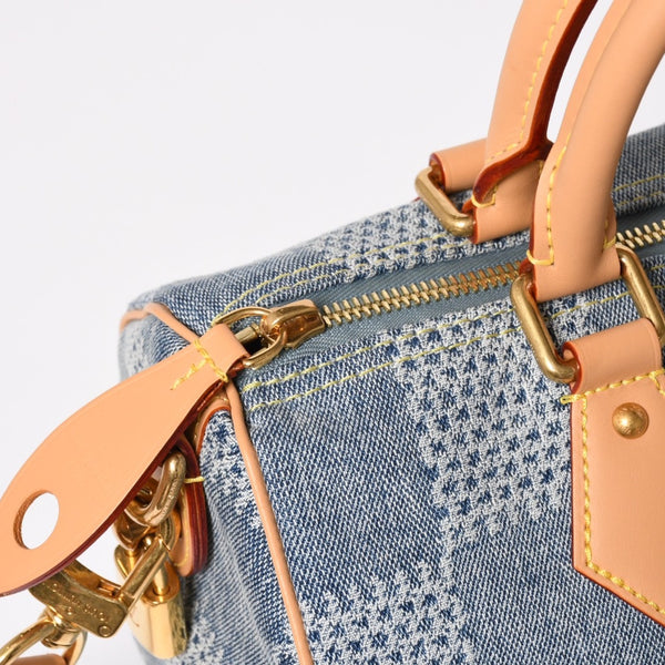 極美品 LOUIS VUITTON ルイヴィトン スピーディ バンドリエール 25 ダミエ デニム N40700 ゴールド金具 中古 4a004082