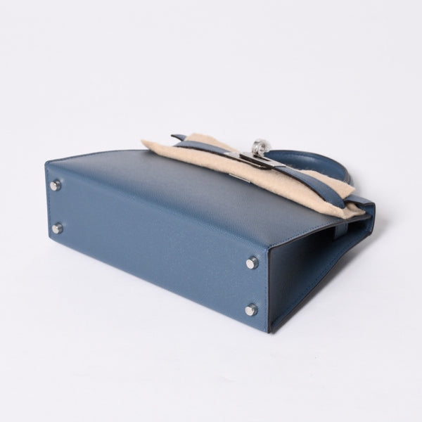 New and unused Hermes G engraved Mini Kelly 2 Blue Tanpet Madame Outer Sewing 2WAY Shoulder Bag Used 4a001396