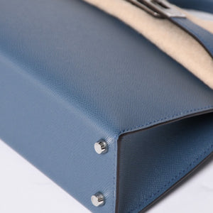 New and unused Hermes G engraved Mini Kelly 2 Blue Tanpet Madame Outer Sewing 2WAY Shoulder Bag Used 4a001396