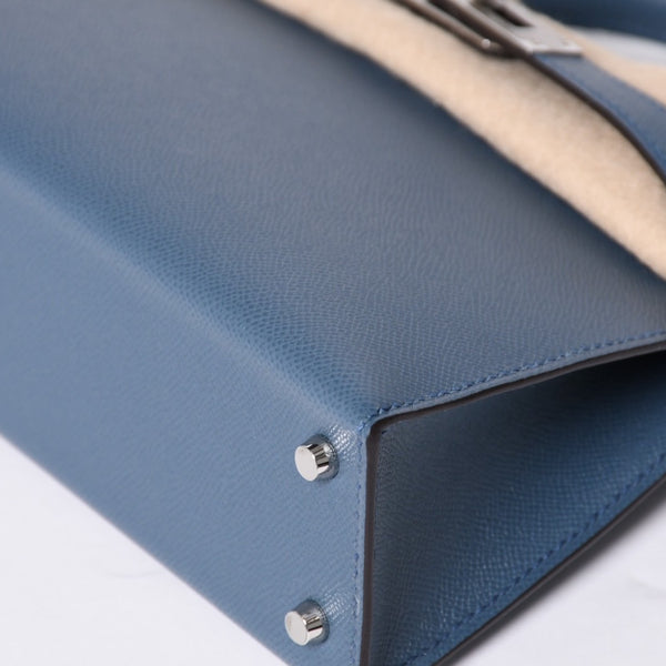 New and unused Hermes G engraved Mini Kelly 2 Blue Tanpet Madame Outer Sewing 2WAY Shoulder Bag Used 4a001396