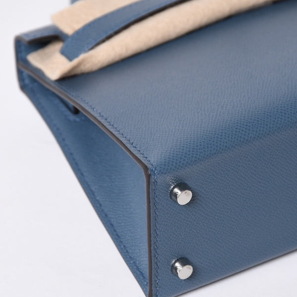 New and unused Hermes G engraved Mini Kelly 2 Blue Tanpet Madame Outer Sewing 2WAY Shoulder Bag Used 4a001396