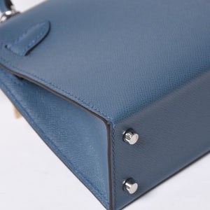 New and unused Hermes G engraved Mini Kelly 2 Blue Tanpet Madame Outer Sewing 2WAY Shoulder Bag Used 4a001396