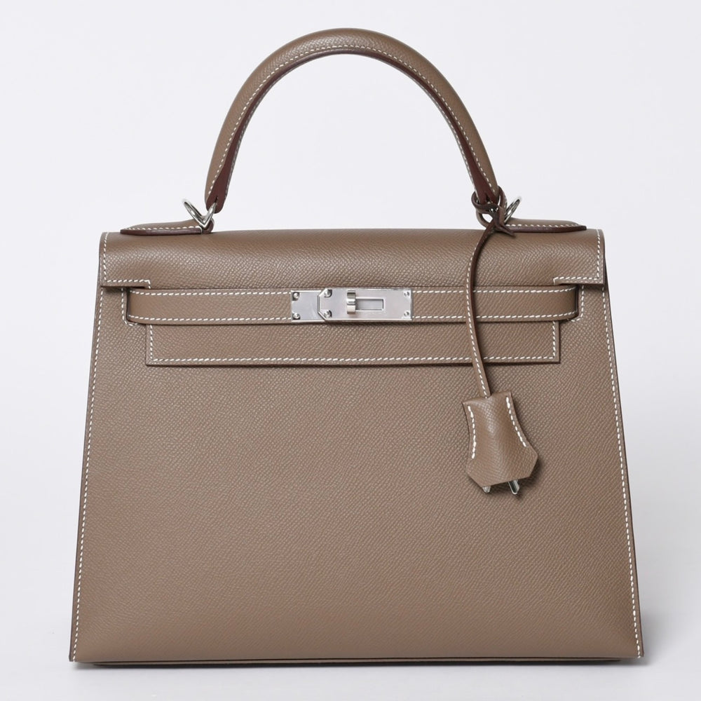New and unused HERMES Kelly 28 outside stitching Etoupe B stamp Vaux Epson silver hardware handbag used 4a001067
