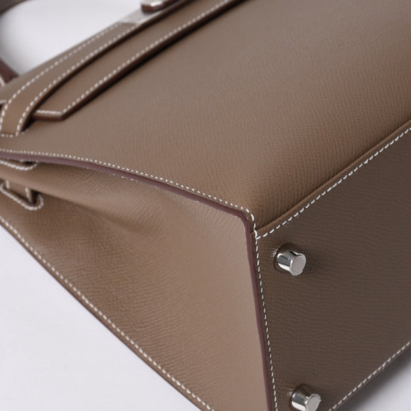 新品未使用 HERMES エルメス ケリー28 外縫い エトゥープ B刻印 ヴォーエプソン シルバー金具 ハンドバッグ 中古 4a001067
