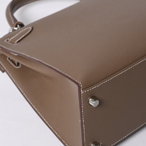 新品未使用 HERMES エルメス ケリー28 外縫い エトゥープ B刻印 ヴォーエプソン シルバー金具 ハンドバッグ 中古 4a001067