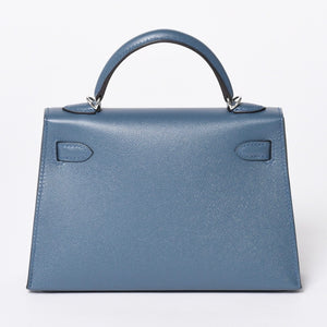 New and unused Hermes G engraved Mini Kelly 2 Blue Tanpet Madame Outer Sewing 2WAY Shoulder Bag Used 4a001396