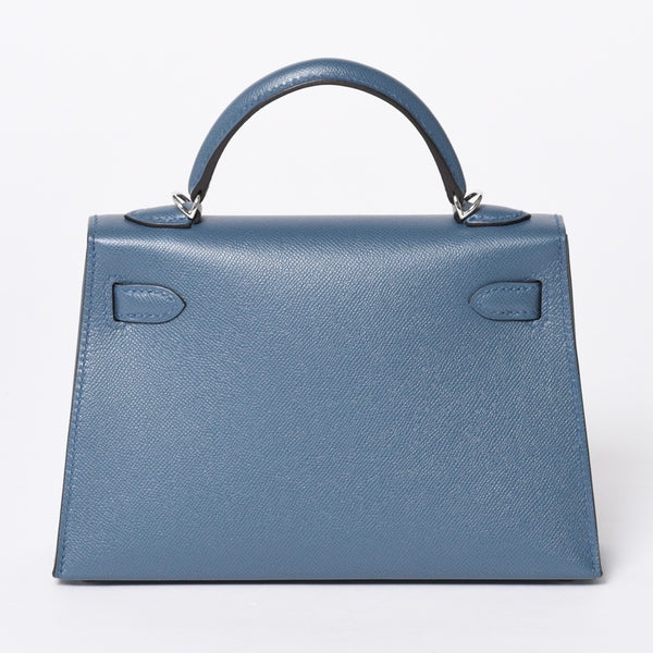 New and unused Hermes G engraved Mini Kelly 2 Blue Tanpet Madame Outer Sewing 2WAY Shoulder Bag Used 4a001396