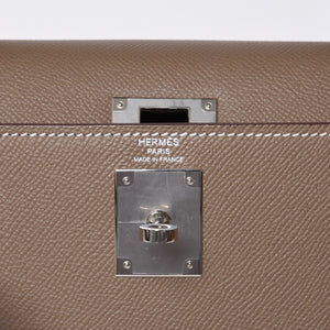 新品未使用 HERMES エルメス ケリー28 外縫い エトゥープ B刻印 ヴォーエプソン シルバー金具 ハンドバッグ 中古 4a001067