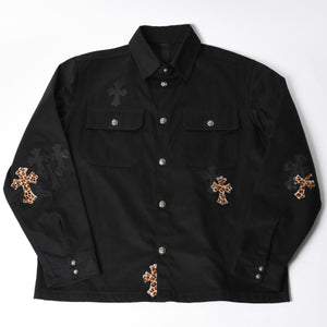Very Good Condition CHROME HEARTS Y NOT WORK DOG Shirt Jacket Size XL Cross Patch 20 Patches Leopard Haraco Used 4a001359