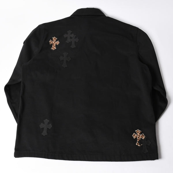 Very Good Condition CHROME HEARTS Y NOT WORK DOG Shirt Jacket Size XL Cross Patch 20 Patches Leopard Haraco Used 4a001359