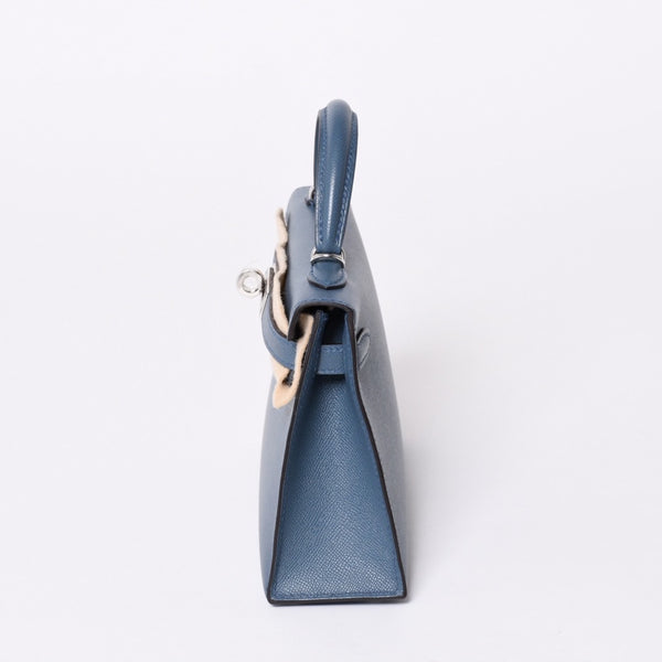 New and unused Hermes G engraved Mini Kelly 2 Blue Tanpet Madame Outer Sewing 2WAY Shoulder Bag Used 4a001396
