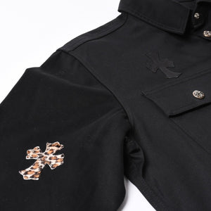 Very Good Condition CHROME HEARTS Y NOT WORK DOG Shirt Jacket Size XL Cross Patch 20 Patches Leopard Haraco Used 4a001359